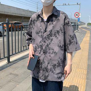 Elbow-sleeve Tie-dyed Cargo Shirt