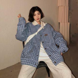 Collared Logo Check Single-breasted Jacket