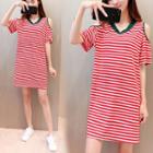 Short-sleeve Striped A-line T-shirt Dress