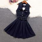 Halter-neck Button-up Collared A-line Dress