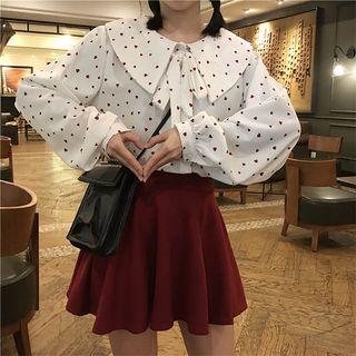 Bow Heart Printed Chiffon Long Sleeve Blouse