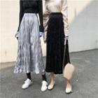 High-waist Velvet Pleated Skirt