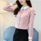 Contrast Collar Long-sleeve Lace Top