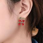 Wedding Chinese Characters Rhinestone Earring 1 Pair - Wedding Chinese Characters Rhinestone Earring - Gold & Red - One Size