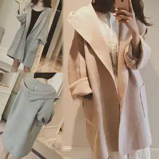 Wide-lapel Hooded Open Front Coat