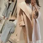 Wide-lapel Hooded Open Front Coat
