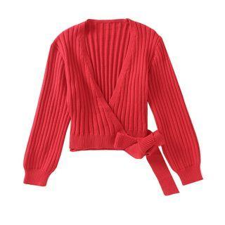 V-neck Tie-hem Cropped Sweater
