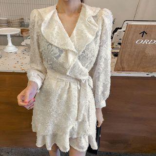 Ruffled Fringed Lace Wrap Dress