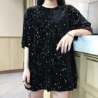 Star Print Oversize Elbow-sleeve T-shirt As Shown In Figure - One Size