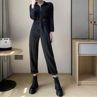 Long-sleeve Zip-up Cargo Jumpsuit
