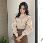 Puff-sleeve Laced High-neck Blouse