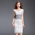 Crystal Embroidery Sheath Dress