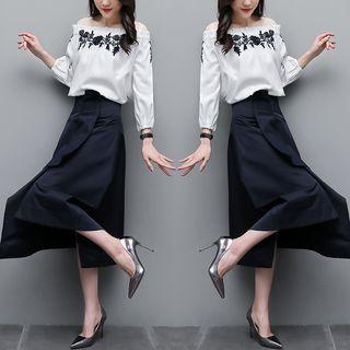 Off Shoulder Blouse + Midi A-line Skirt