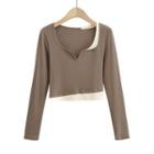 Mock Two Piece V-neck Cropped T-shirt