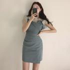 Set: Plain Short-sleeve T-shirt + Spaghetti Strap Sheath Dress Set Of 2 - Blue - One Size