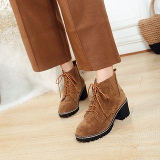Low-heel Lace-up Panel Ankle Boots
