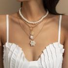 Faux Pearl + Coin Layered Pendant Necklace