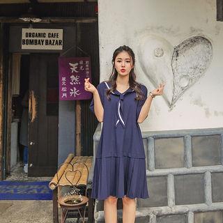 Sailor-collar Pleat-hem Shift Dress