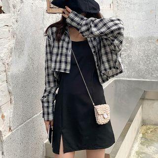 Plaid Long Sleeve Blouse / Sleeveless Dress