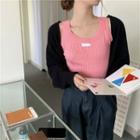 Plain Knit Tank Top / Long-sleeve Open-back Plain Jacket