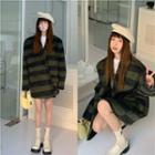 Striped Loose-fit Coat Dark Green - One Size