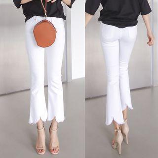 Cropped Frey-hem Boot-cut Pants