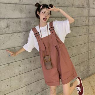 Short-sleeve Plain Loose-fit T-shirt / Plain Jumper Shorts