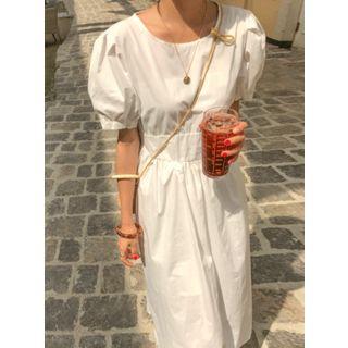Puff-sleeve Gathered-waist Long Dress