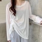 Drawstring Long-sleeve Knit T-shirt