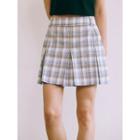 Pocket-side Plaid Pleated Miniskirt