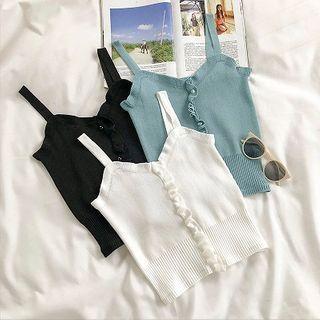 Plain Ruffled-trim Rib-knit Tank Top