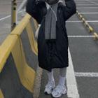 Padded Zip-up Hooded Long Coat Black - One Size