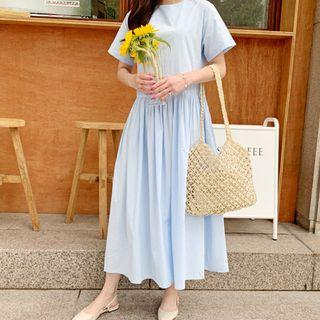Zip-back Long Flare Dress Sky Blue - One Size