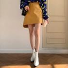 Diagonal-hem Woolen Miniskirt