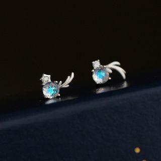 Star Rhinestone Sterling Silver Earring 1 Pair - Silver & Blue - One Size
