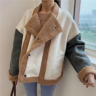 Shearling Panel Color Block Coat As Shown In Figure - One Size