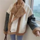 Shearling Panel Color Block Coat As Shown In Figure - One Size