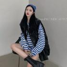 Loose-fit Striped Sweatshirt / Faux-leather Vest