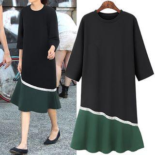 3/4-sleeve Color Block Pullover Dress