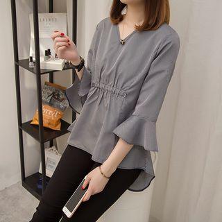 V-neck 3/4-sleeve Peplum Top