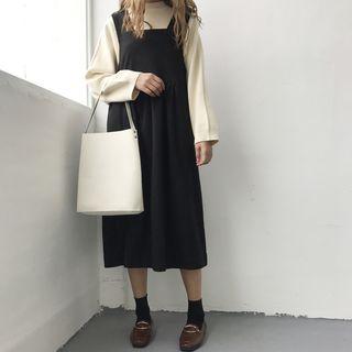 Wide Strap Midi Pinafore Dress