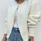 Puff-sleeve Bead Trim Cardigan