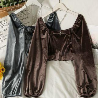 Chain-accent Boatnecl Velvet Blouse
