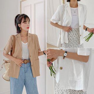 Textured Short-sleeve Cotton Jacket