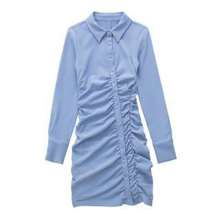Shirred Mini Shirt Dress