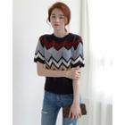 Round-neck Elbow-sleeve Patterned Knit Top