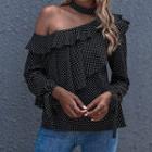 Asymmetrical Cold-shoulder Dotted Blouse