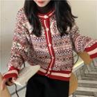 Pattern Loose-fit Cardigan Red - One Size