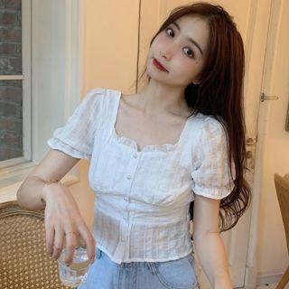 Short-sleeve Shirred Ruffle Hem Mini Dress / Cropped Blouse