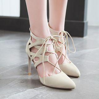 Pointy-toe Lace-up High Heel Pumps